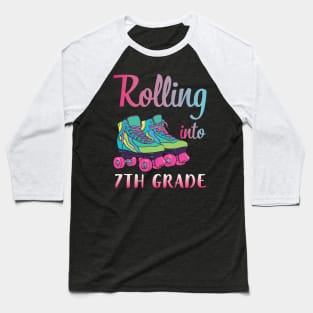 Rollerblading Students Rolling Into 7th Grade Happy First Day Of School Baseball T-Shirt